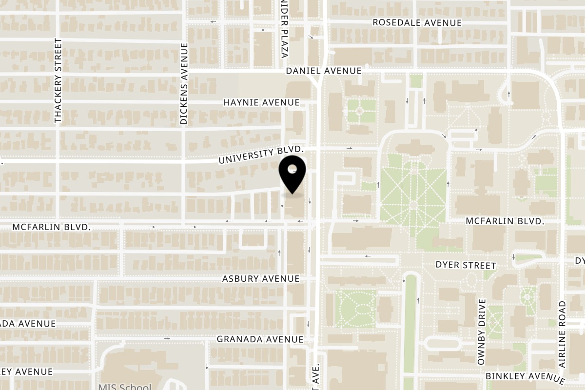 Map showing the location of Solo Burgers & Wings on 6413 Hillcrest Ave in Dallas